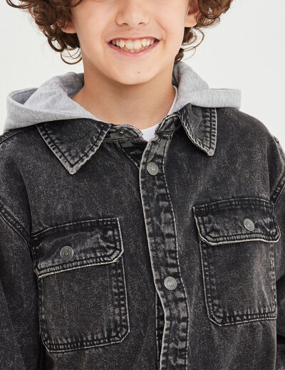 Chemise en jean &agrave; capuche Liberto denim noir gar&ccedil;on