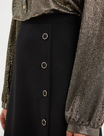 Jupe midi fendue avec boutons noir femme