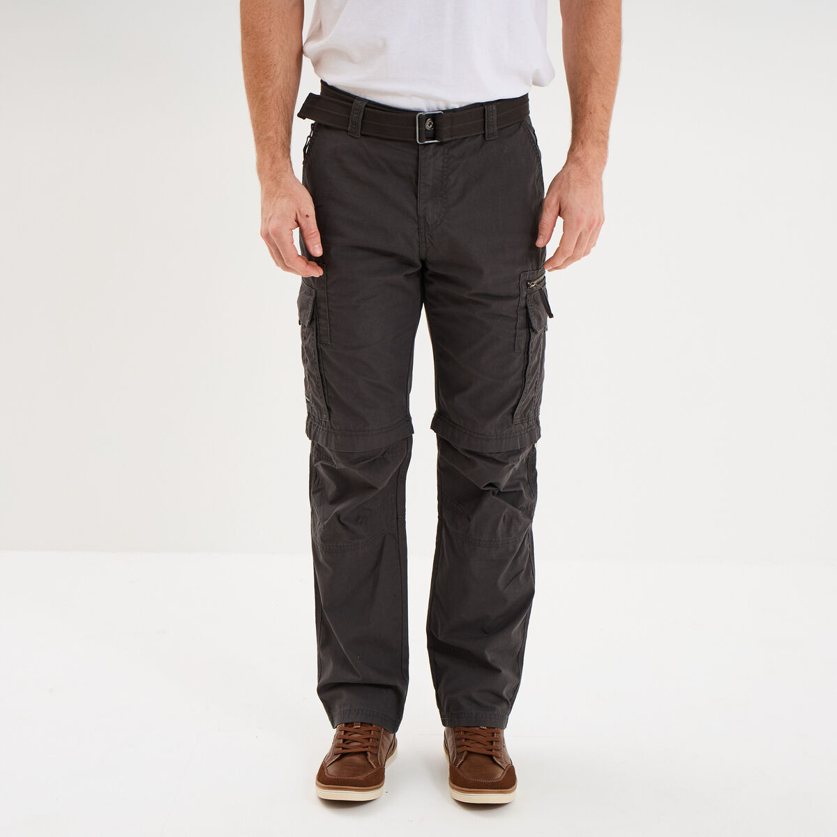Pantalon cargo 2-en-1 modulable bermuda gris fonc&eacute; homme