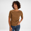 T-shirt col rond manches courtes coton beige femme