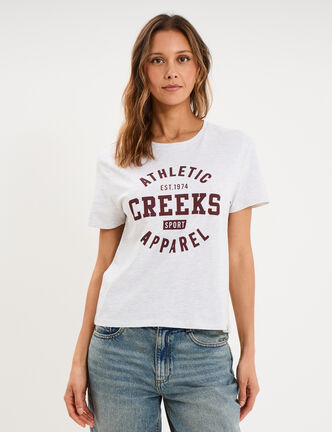 T-shirt col rond manches courtes gris clair femme