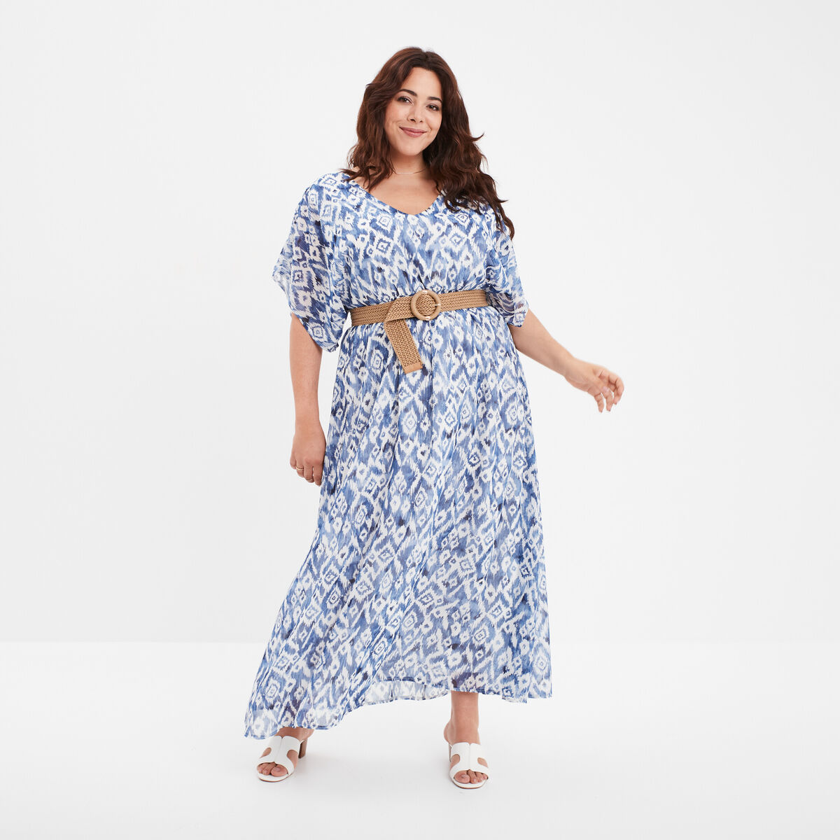 Robe longue évasée dos en V bleu electrique femme grande taille