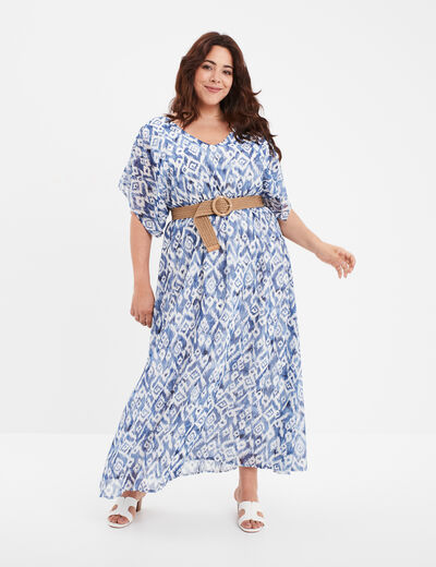 Robe longue évasée dos en V bleu electrique femme grande taille