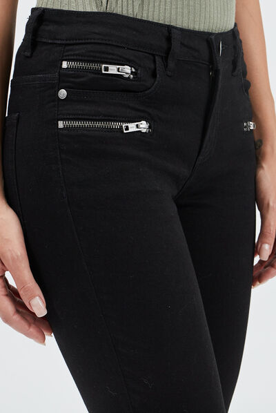 Pantalon skinny détails zippés noir femme