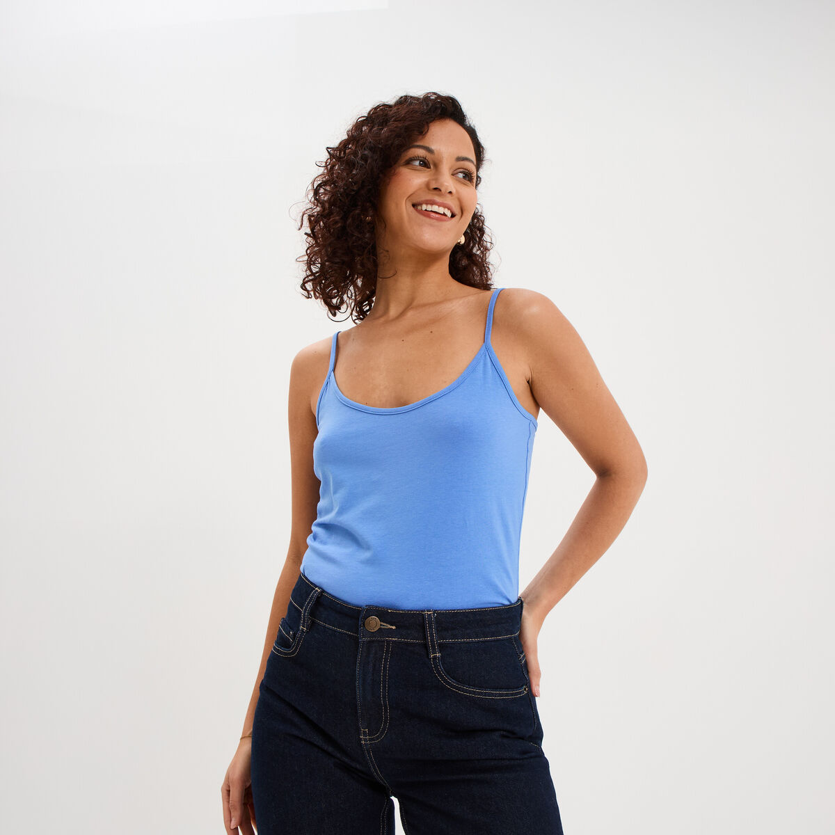 D&eacute;bardeur coton bretelles r&eacute;glables bleu electrique femme
