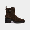Boots en cuir &agrave; talons effet su&eacute;dine marron femme