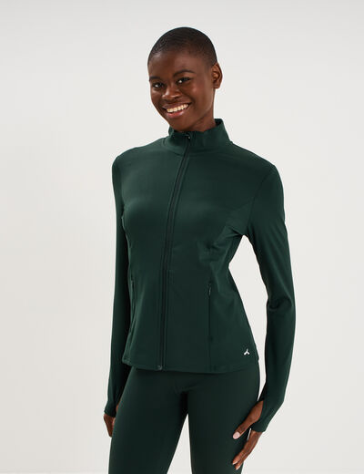 Veste de sport ajust&eacute;e avec fermeture vert fonc&eacute; femme