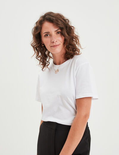 T-shirt col rond manches courtes coton blanc femme