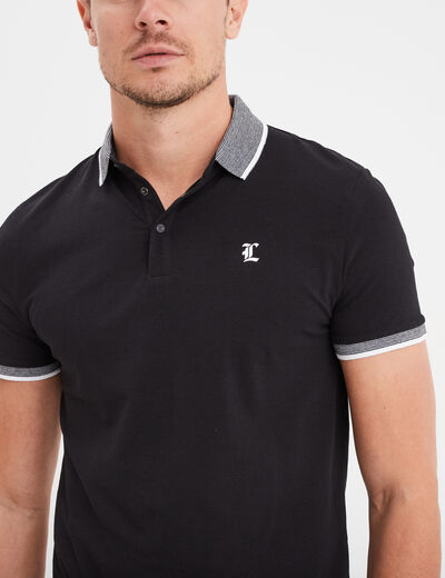 Polo coton ajusté manches courtes noir homme