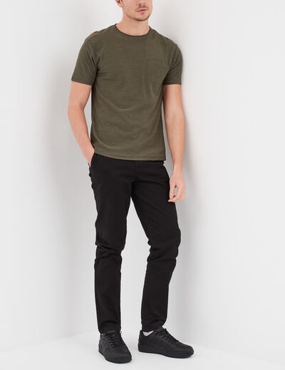 Pantalon chino droit stretch retroussé noir homme