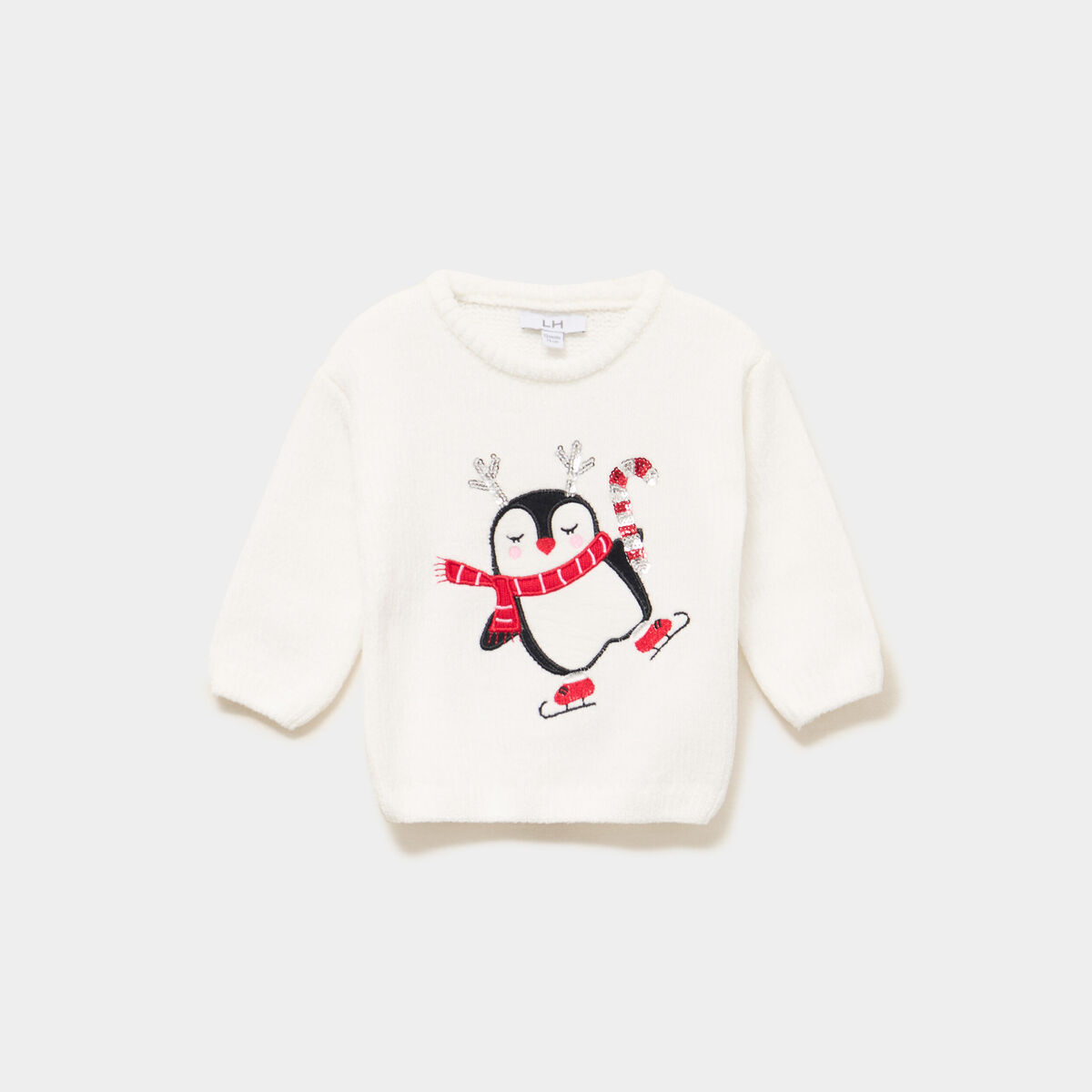 Pull de No&euml;l &agrave; sequins blanc b&eacute;b&eacute; fille