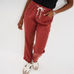 Pantalon droit taille élastiquée rouge foncé femme