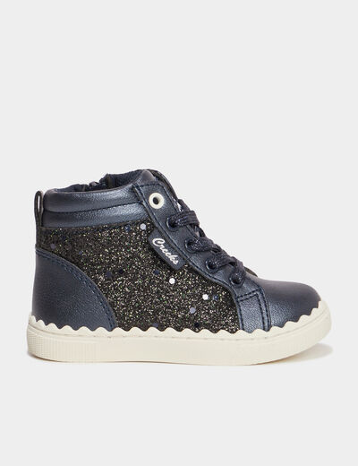 Baskets montantes zipp&eacute;es bleu marine b&eacute;b&eacute; fille