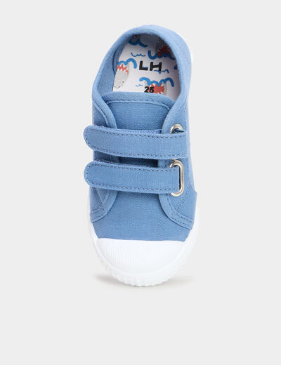 Tennis en toile bout renforc&eacute; &agrave; scratchs bleu gar&ccedil;on