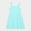 Robe courte bretelles nouées évasée bleu turquoise fille