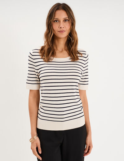 Pull manches courtes col rond sable femme