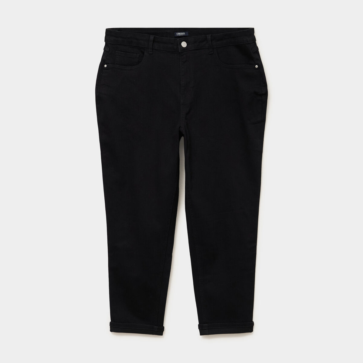 Jeans mom cropped taille haute denim noir femme grande taille