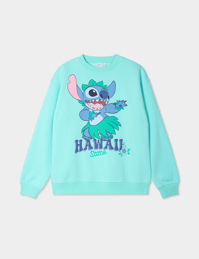 Sweat manches longues coton Stitch vert turquoise femme