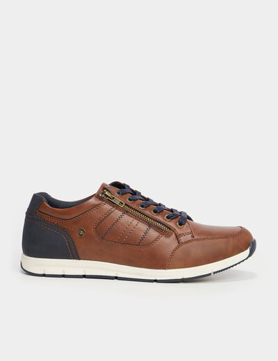 Derbies d&eacute;tails zipp&eacute;s marron homme