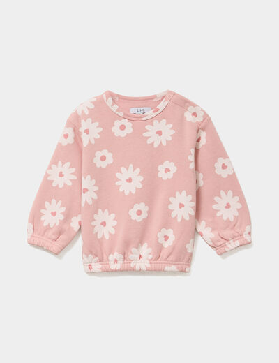 Sweat molletonn&eacute; manches longues rose b&eacute;b&eacute; fille