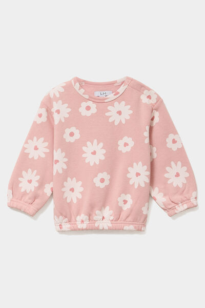 Sweat molletonn&eacute; manches longues rose b&eacute;b&eacute; fille