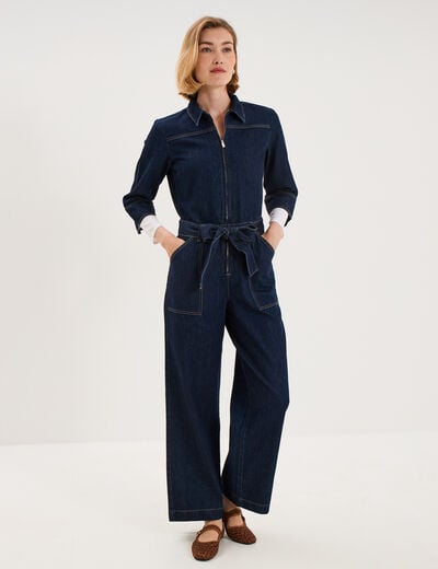 Combinaison pantalon large en jean coton denim brut femme