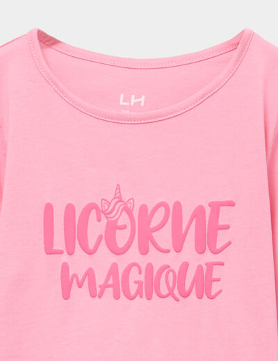 Ensemble pyjama 2 pi&egrave;ces pantalon coton rose fille
