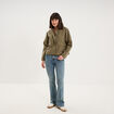 Veste courte oversize col velours c&ocirc;tel&eacute; taupe femme
