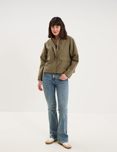Veste courte oversize col velours c&ocirc;tel&eacute; taupe femme