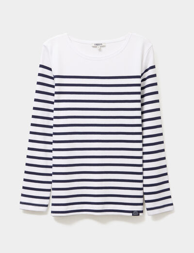 T-shirt marini&egrave;re manches longues coton blanc femme