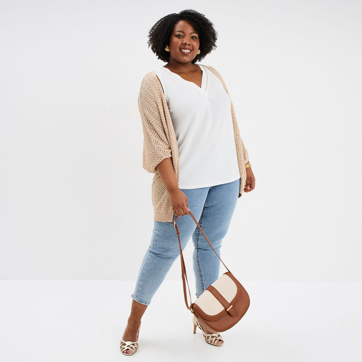 Gilet chauve-souris mi-long jaune or femme grande taille