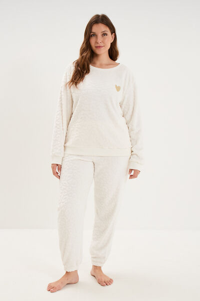 Ensemble pyjama velours sweat pantalon blanc femme grande taille