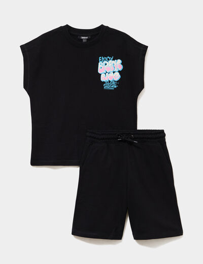 Ensemble d&eacute;bardeur col rond et short noir gar&ccedil;on