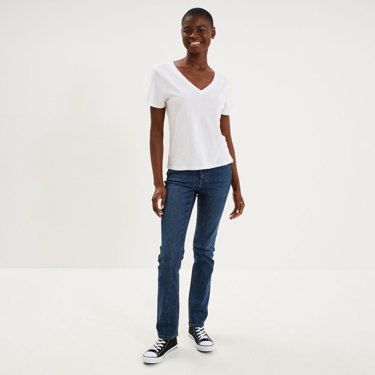 Jean denim droit en coton denim brut femme