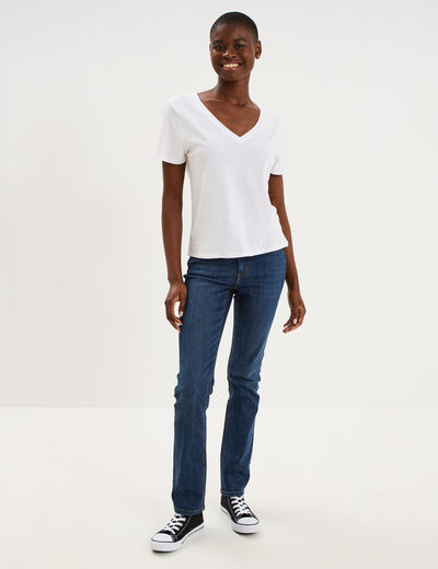 Jean denim droit en coton denim brut femme