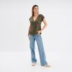 T-shirt dentelle col en V noeud vert kaki femme