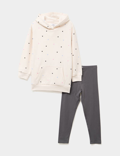 Ensemble sweat long et legging beige fille