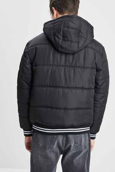 Doudoune droite à capuche noir homme