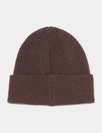 Bonnet avec bord &agrave; revers tricot&eacute; marron fonc&eacute; homme