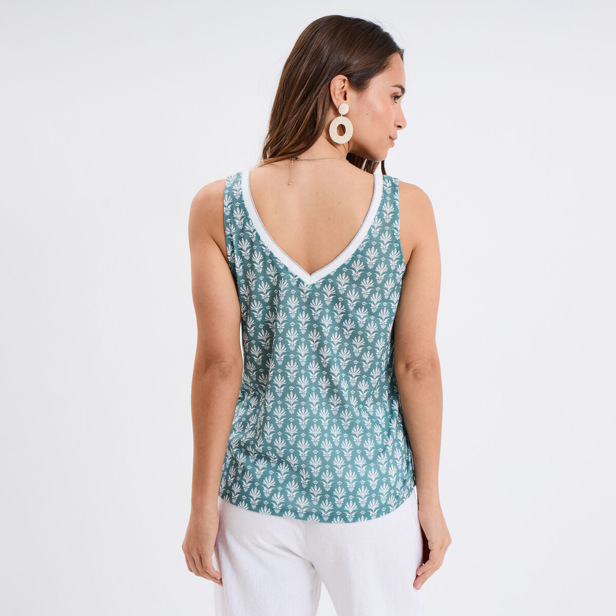 Débardeur col en V bretelles fines vert turquoise femme