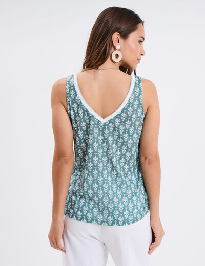 Débardeur col en V bretelles fines vert turquoise femme