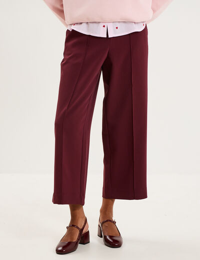 Pantalon droit cropped taille haute violet fonc&eacute; femme