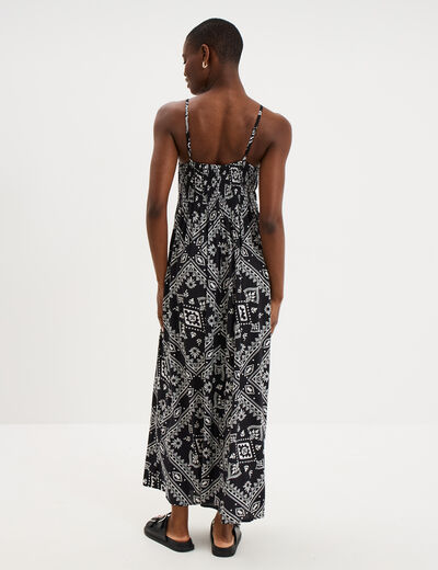 Robe longue buste effet crochet noir femme