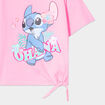 T-shirt noué manches courtes Stitch rose fille