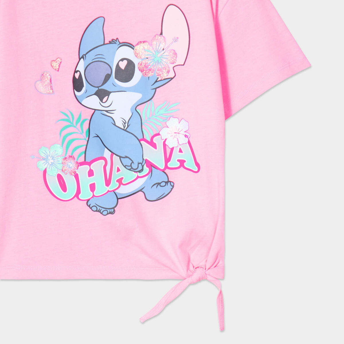 T-shirt noué manches courtes Stitch rose fille