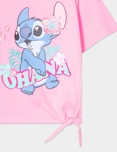 T-shirt noué manches courtes Stitch rose fille