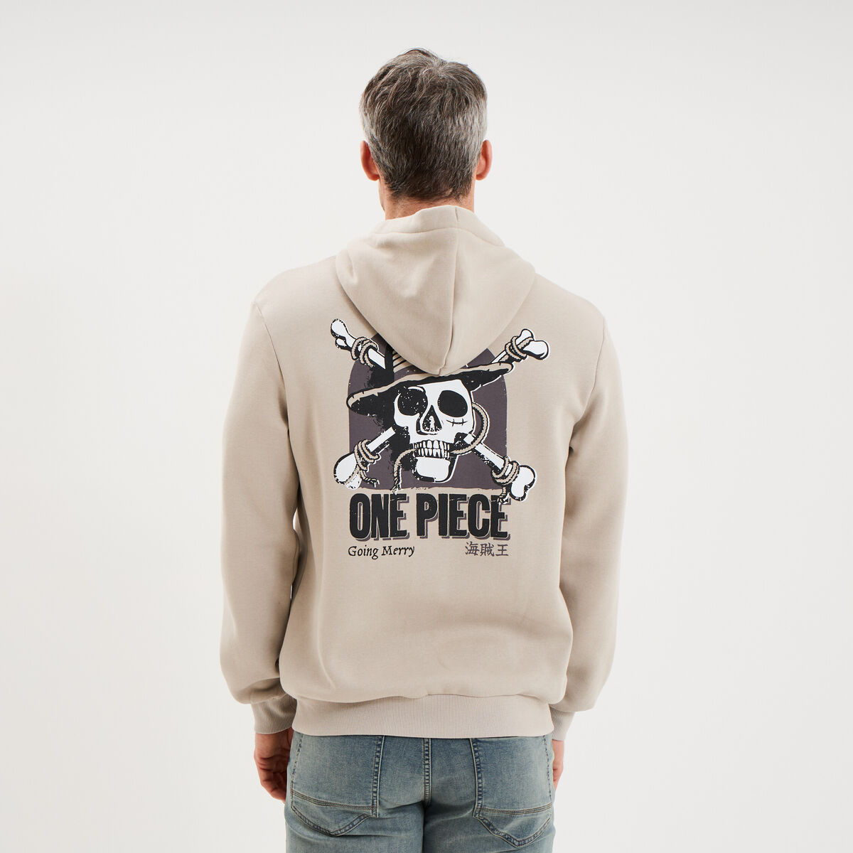 Sweat hoodie molleton 1 poche One Piece gris clair homme