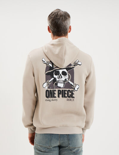 Sweat hoodie molleton 1 poche One Piece gris clair homme