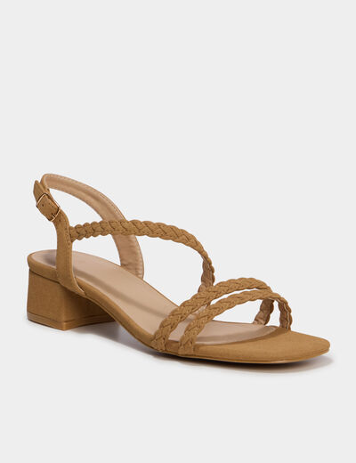 Sandales su&eacute;dine tress&eacute;es 5 cm marron femme