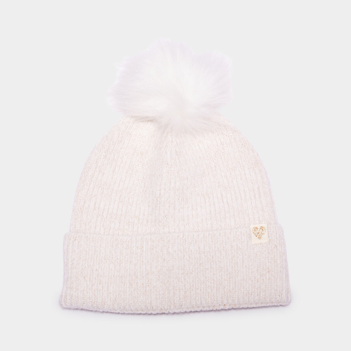 Bonnet &agrave; pompon fausse fourrure ivoire fille